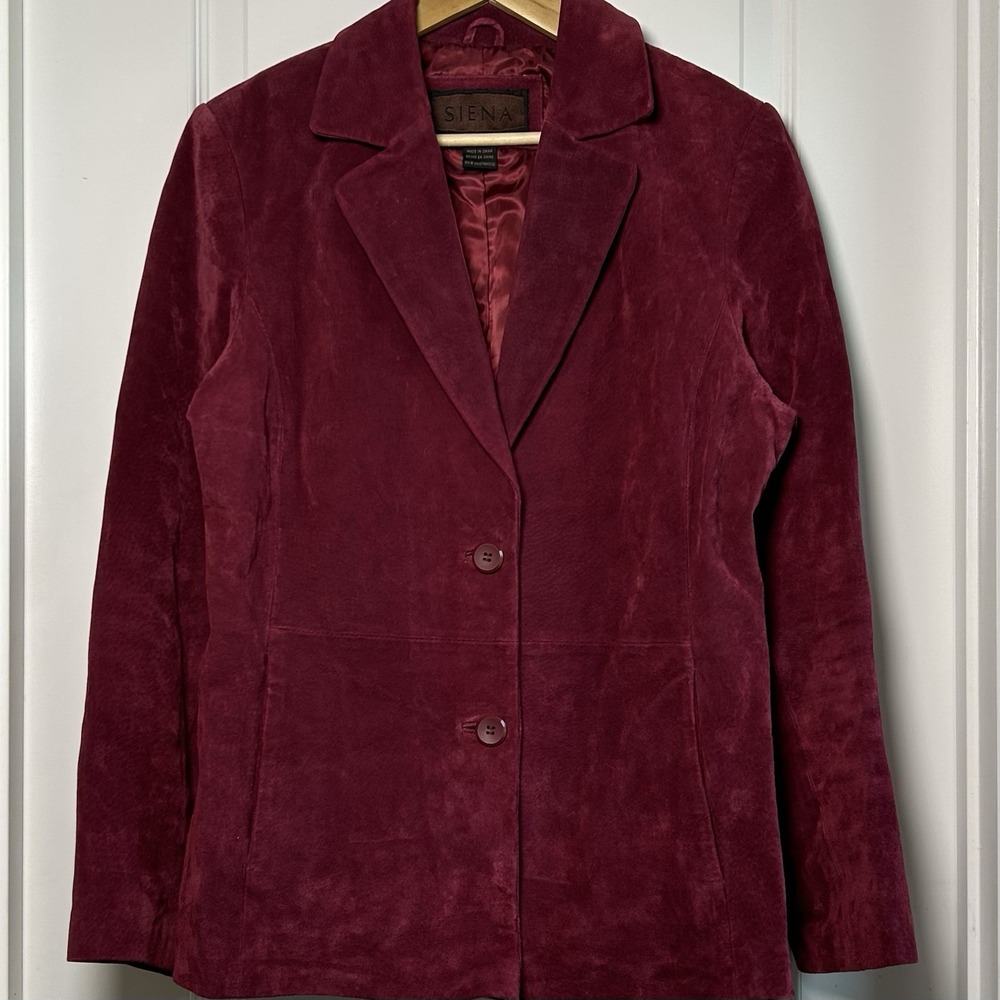 Siena‎ G-III Apparel Genuine Suede Leather Burgundy Wine Blazer Old Money Style